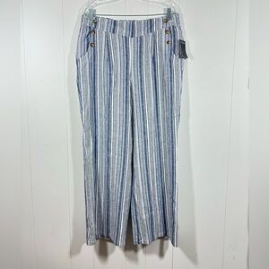 NEW Counterparts Pants Women Sz 14 Blend Wide Leg Striped Coastal Beachy Vacay